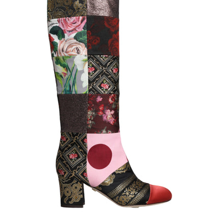 Multicolor Patchwork Print Heeled Boots Shoes