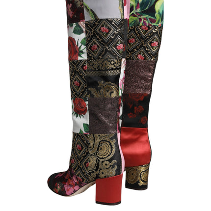 Multicolor Patchwork Print Heeled Boots Shoes