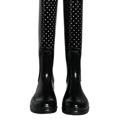 Black Polka Dot Rubber Knee High Boots Shoes