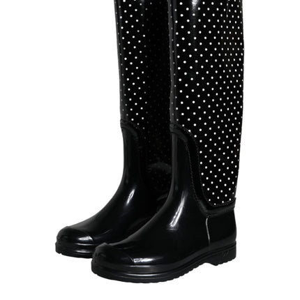 Black Polka Dot Rubber Knee High Boots Shoes