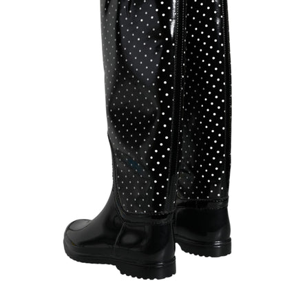 Black Polka Dot Rubber Knee High Boots Shoes