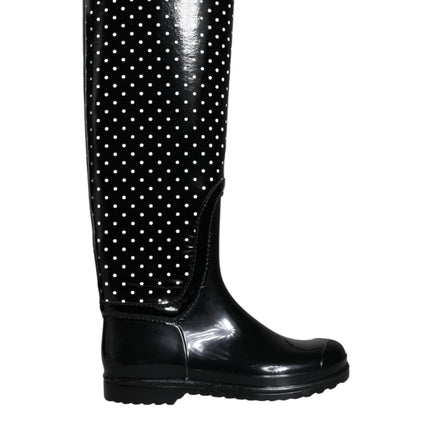 Black Polka Dot Rubber Knee High Boots Shoes