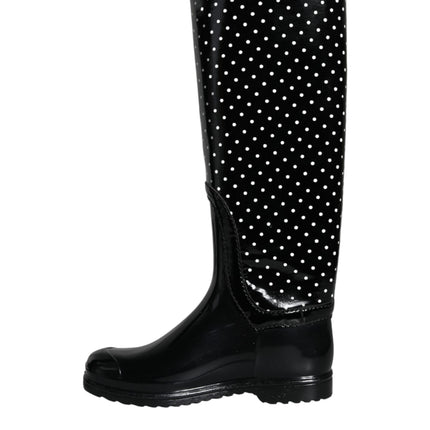 Black Polka Dot Rubber Knee High Boots Shoes