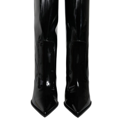 Black Patent Leather Mid Calf Boots Shoes