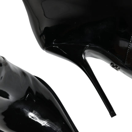 Black Patent Leather Mid Calf Boots Shoes