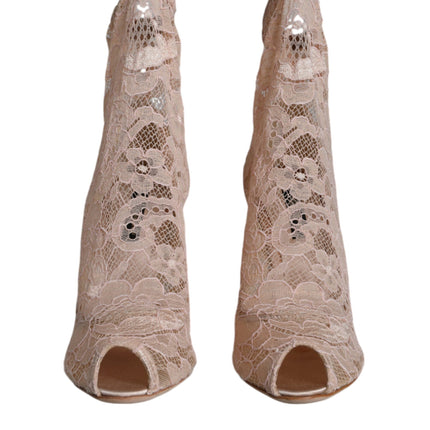 Beige Stretch Taormina Lace Boots Shoes