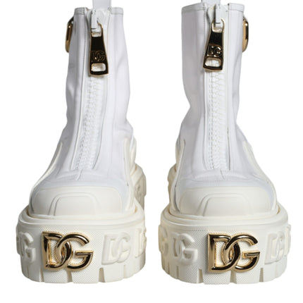 White Leather Rubber Logo Ankle Boots Shoes