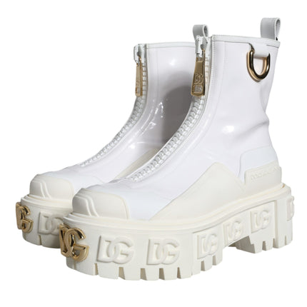 White Leather Rubber Logo Ankle Boots Shoes