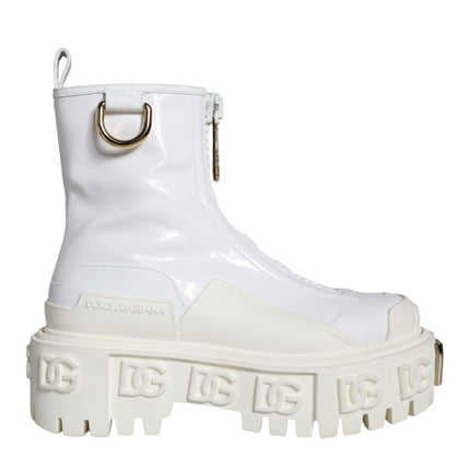 White Leather Rubber Logo Ankle Boots Shoes