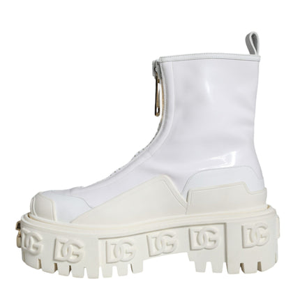 White Leather Rubber Logo Ankle Boots Shoes