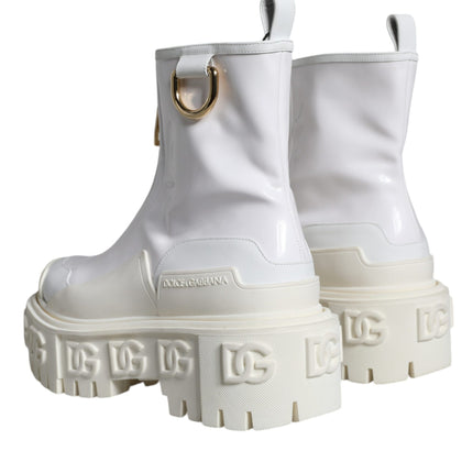 White Leather Rubber Logo Ankle Boots Shoes