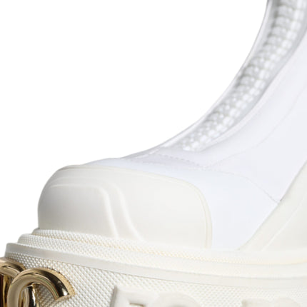 White Leather Rubber Logo Ankle Boots Shoes