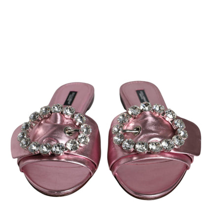 Metallic Pink Crystal Leather Flats Sandals Shoes