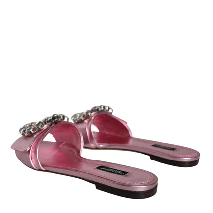 Metallic Pink Crystal Leather Flats Sandals Shoes