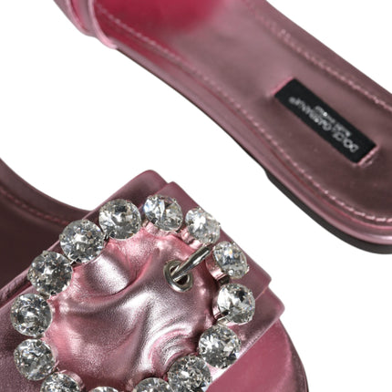 Metallic Pink Crystal Leather Flats Sandals Shoes