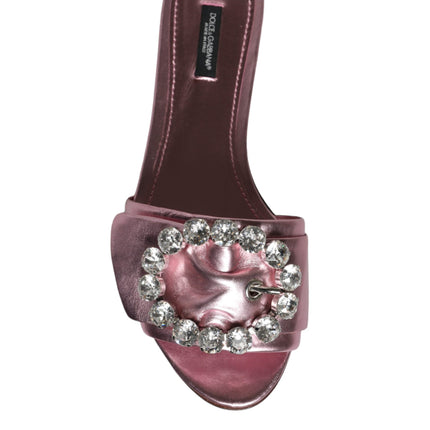 Metallic Pink Crystal Leather Flats Sandals Shoes