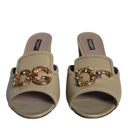 Beige DG Amore Slip On Heels Sandals Shoes