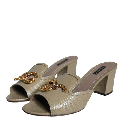 Beige DG Amore Slip On Heels Sandals Shoes