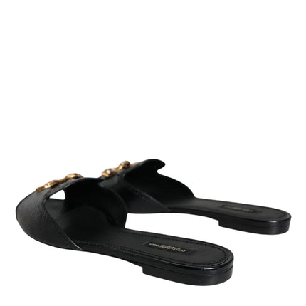 Black DG Amore Leather Slip On Flats Shoes