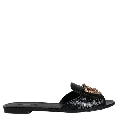 Black DG Amore Leather Slip On Flats Shoes