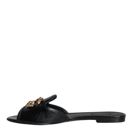 Black DG Amore Leather Slip On Flats Shoes