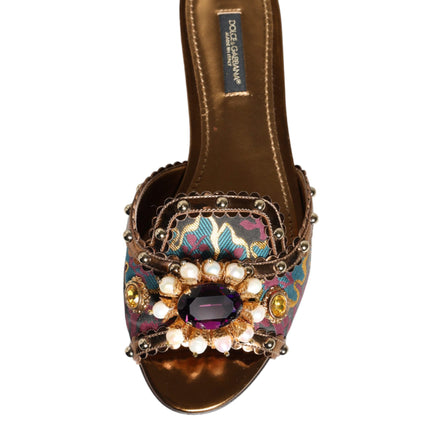 Multicolor Jacquard Embellished Slides Flats Shoes