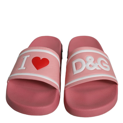 Pink Leather I Love D&G Sandals Slides Shoes