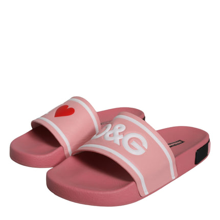 Pink Leather I Love D&G Sandals Slides Shoes