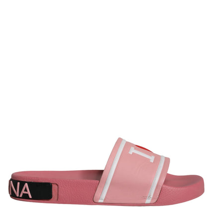 Pink Leather I Love D&G Sandals Slides Shoes