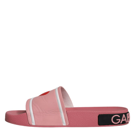 Pink Leather I Love D&G Sandals Slides Shoes