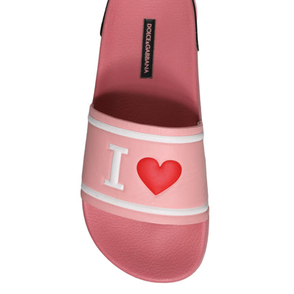 Pink Leather I Love D&G Sandals Slides Shoes