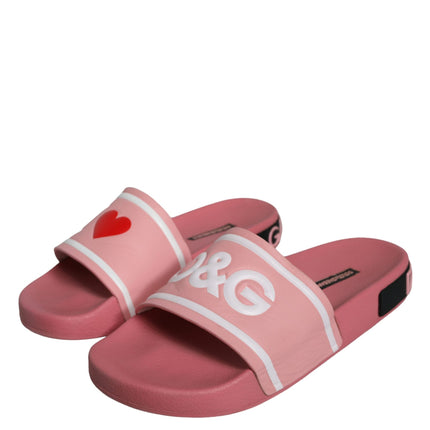 Pink Leather I Love D&G Sandals Slides Shoes