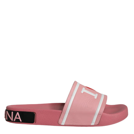 Pink Leather I Love D&G Sandals Slides Shoes