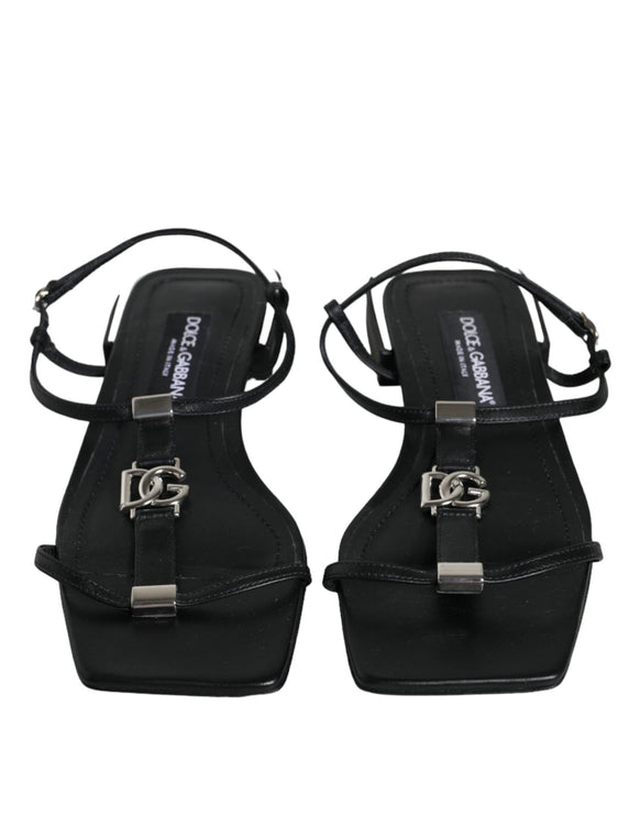 Black Leather Logo Ankle Strap Keira Sandals Shoes