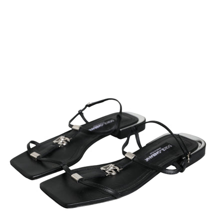 Black Leather Logo Ankle Strap Keira Sandals Shoes