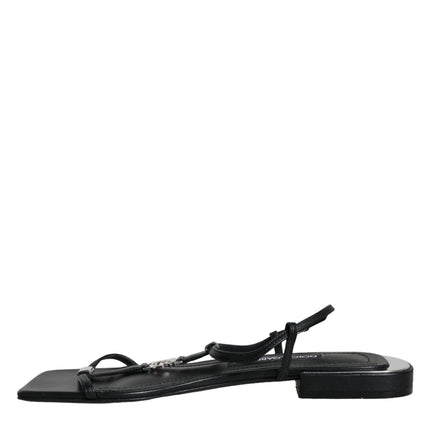 Black Leather Logo Ankle Strap Keira Sandals Shoes