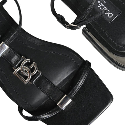 Black Leather Logo Ankle Strap Keira Sandals Shoes