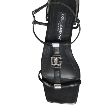 Black Leather Logo Ankle Strap Keira Sandals Shoes