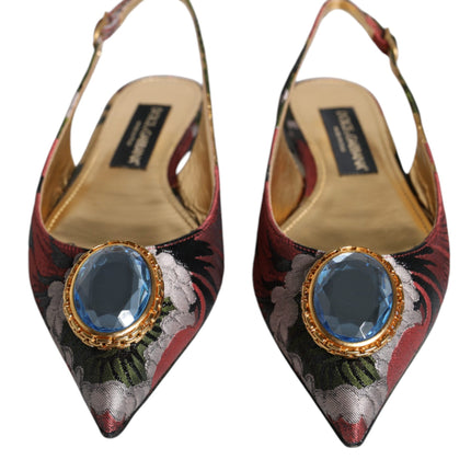 Multicolor Jacquard Crystal Flats Slingback Shoes