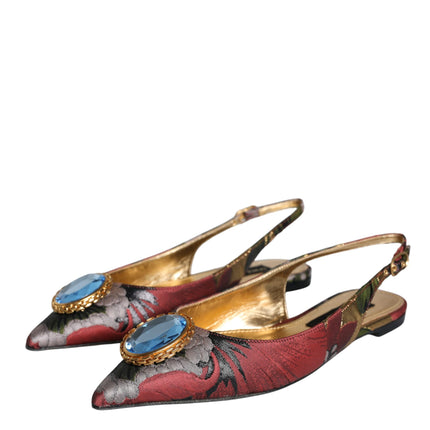 Multicolor Jacquard Crystal Flats Slingback Shoes