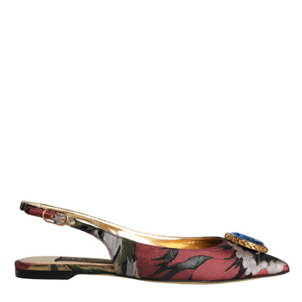 Multicolor Jacquard Crystal Flats Slingback Shoes