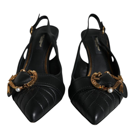 Black Devotion Leather Heels Slingback Shoes