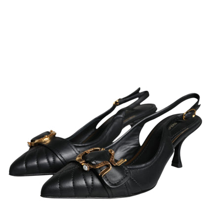 Black Devotion Leather Heels Slingback Shoes