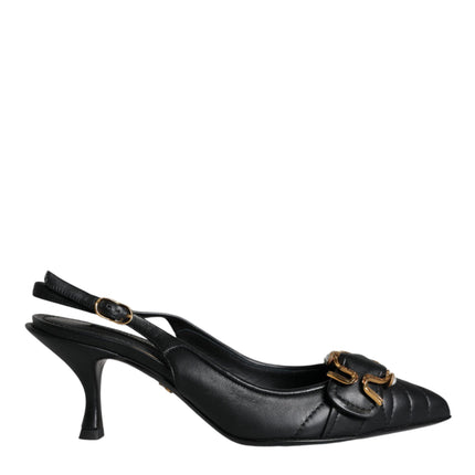 Black Devotion Leather Heels Slingback Shoes