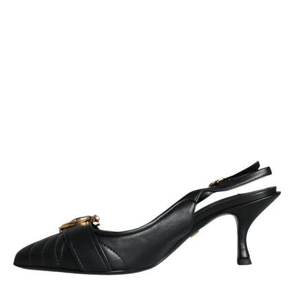 Black Devotion Leather Heels Slingback Shoes