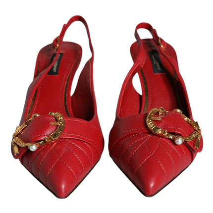 Red Devotion Leather Heels Slingback Shoes