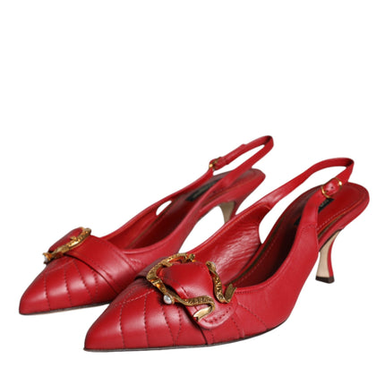 Red Devotion Leather Heels Slingback Shoes