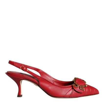 Red Devotion Leather Heels Slingback Shoes