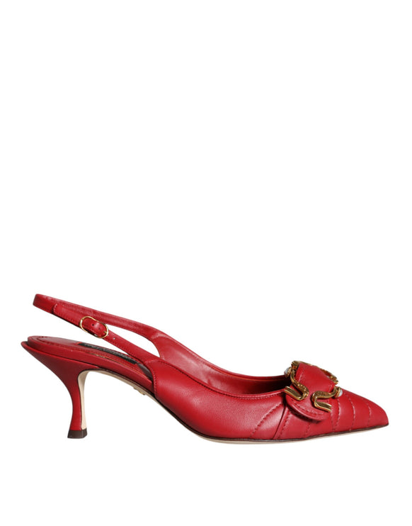 Red Devotion Leather Heels Slingback Shoes