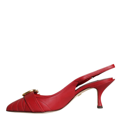 Red Devotion Leather Heels Slingback Shoes